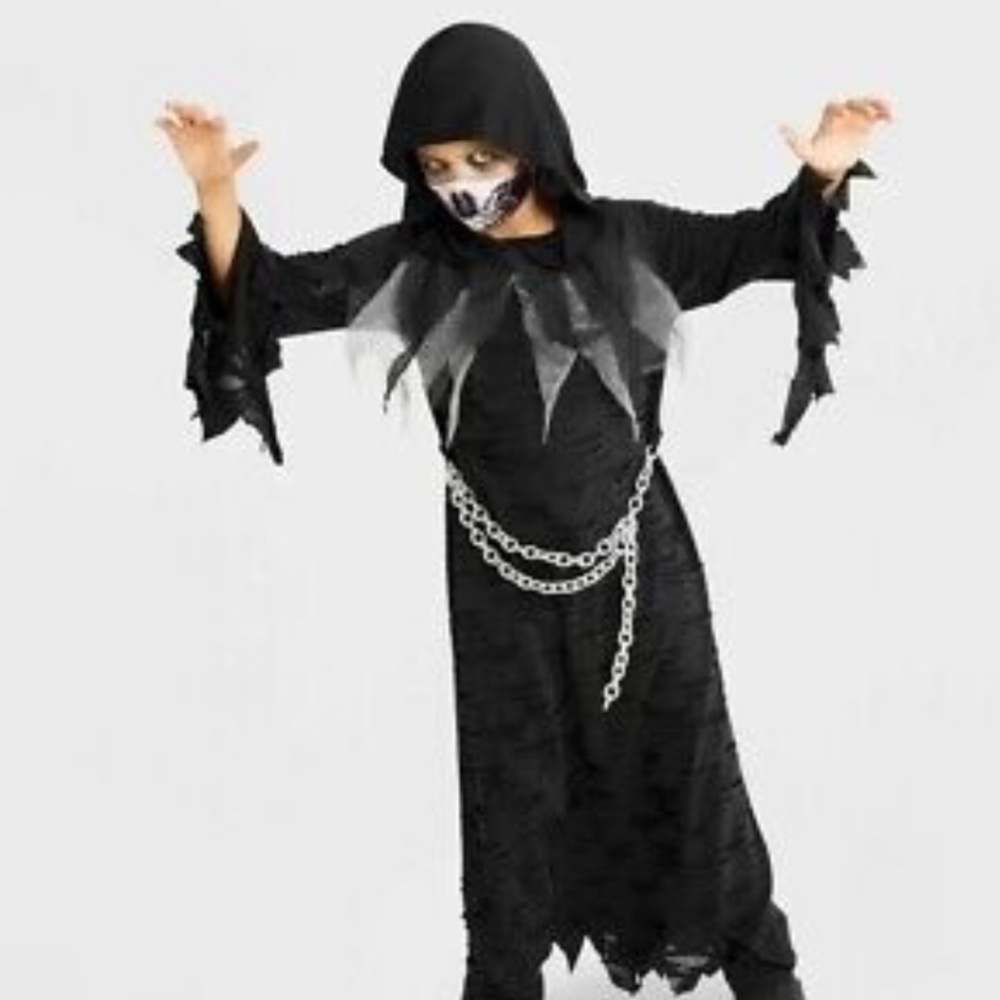 Youth kids Grim reaper Halloween costume robe & mask